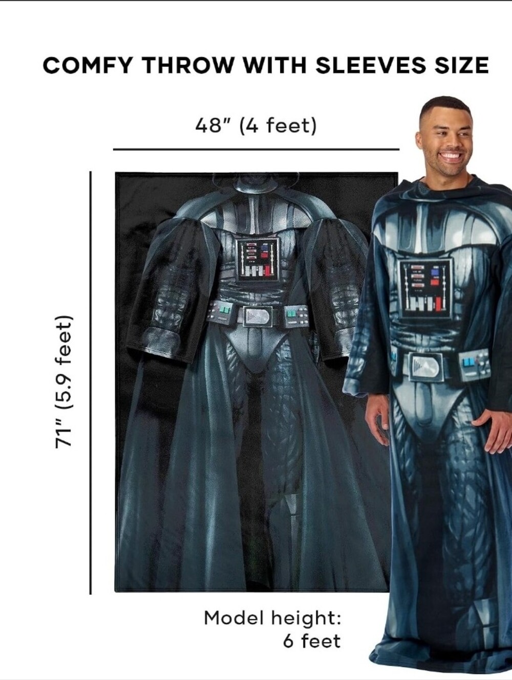 Northwest Star Wars "Being Dark Vader" Full Body Throw Blanket with Sleeves-NWOT